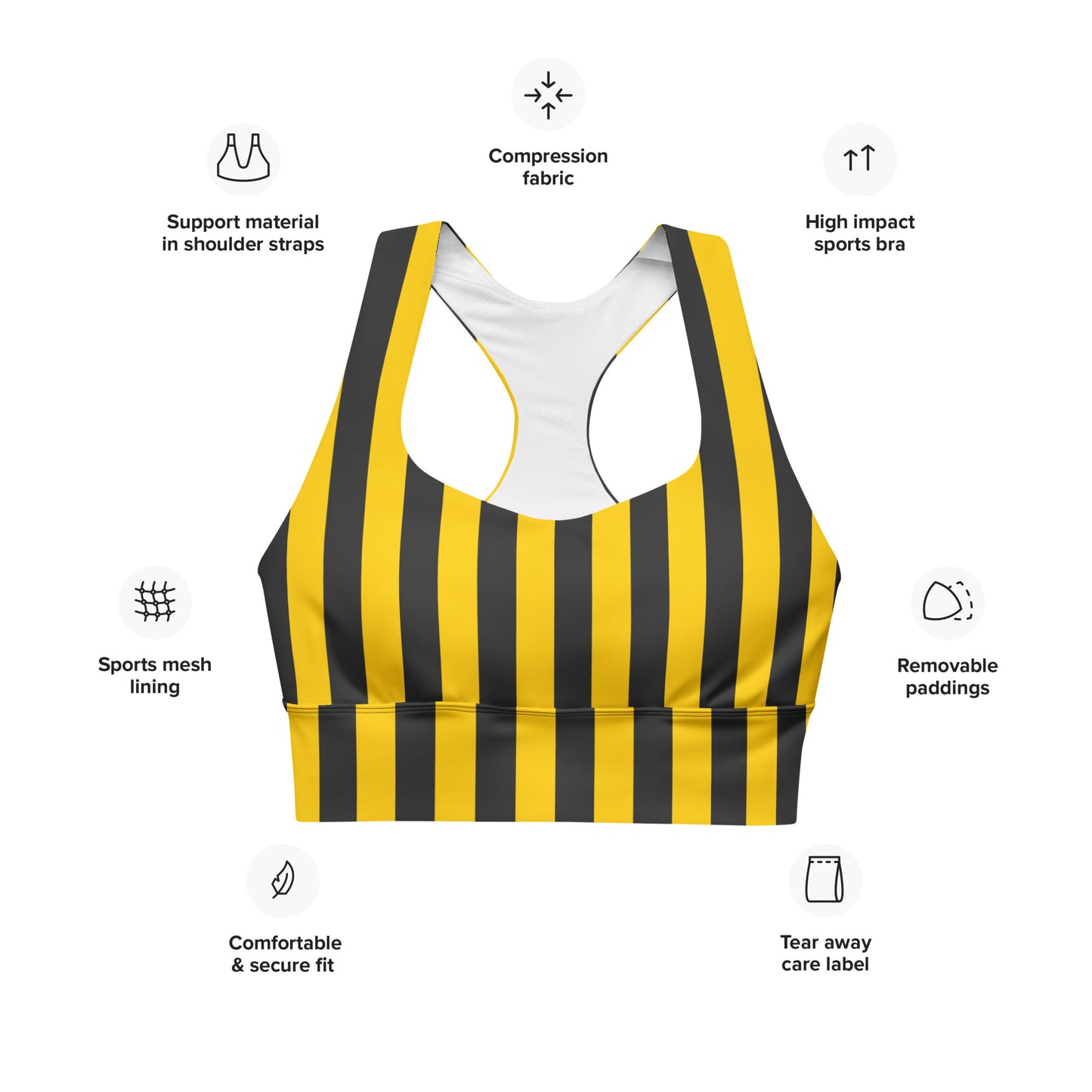 Black and Gold Gameday Culture - Longline sports bra